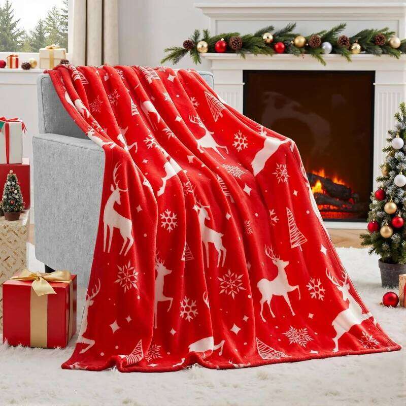 Soft Flannel Christmas Blanket Warm Plush Holiday Decor - Winter Cozy Present Throw for Couch W260120