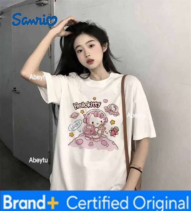 Sanrio Anime Cartoon Hello Kitty My Melody Cinnamoroll Women's Printed T-Shirt Summer New Solid Color Short Sleeved Casual Top H260120