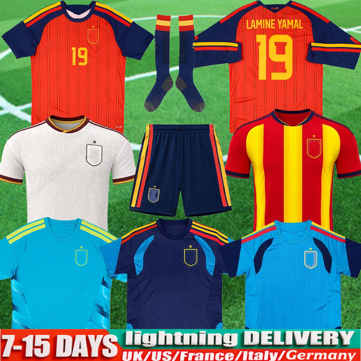 2024 25 26 Hommes Kid Kit Espana Football Shirt Espagne Torres Rodrigo Pedri Lamine Yamal Morata Away Team Maillot Camiseta Player Edition Fans version Soccer Jersey