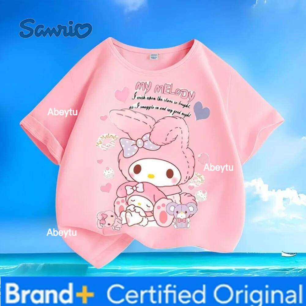 Sanrio Sweet and Cute Melody Printed Summer New Collection Children's Short Sleeve T-shirt Round Neck Versatile Top Girl Clothes H260120