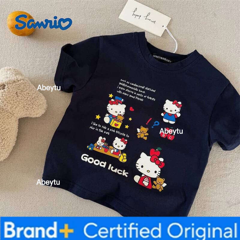 Sanrio Summer Teen Cotton T-shirt Hello Kitty Print Top Kids Clothes Sport Fashion Tshirt Baby Boys Girls Cute Short Sleeve Kid Wear H2601201