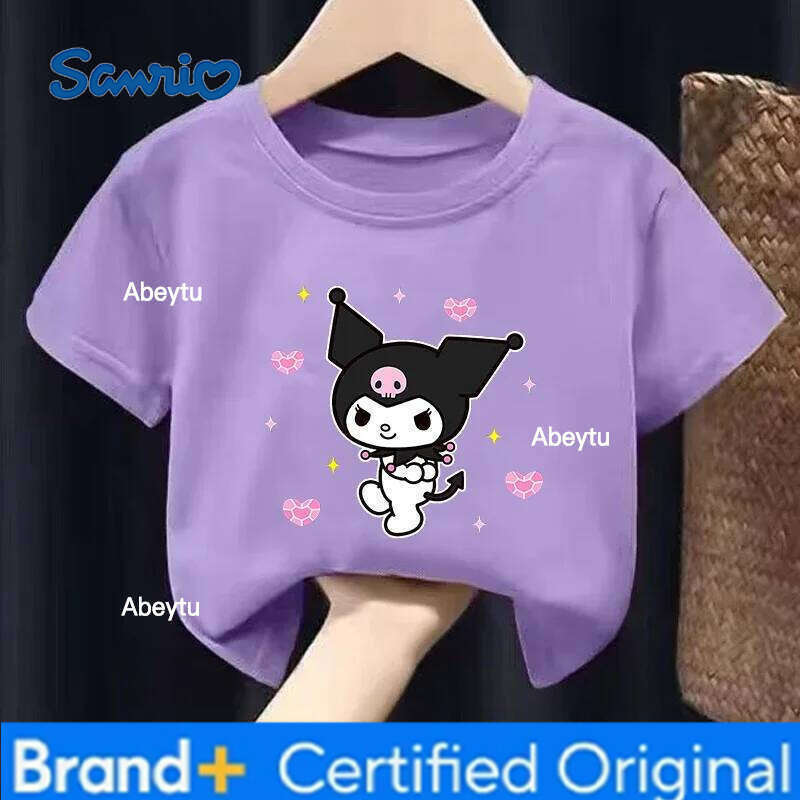 Sanrio Kuromi Girl T Shirt Purple Cartoon Print Kids Tops Short Sleeve Tees Summer Breathable Cute Baby Casual Clothes Birthday Gifts H260120