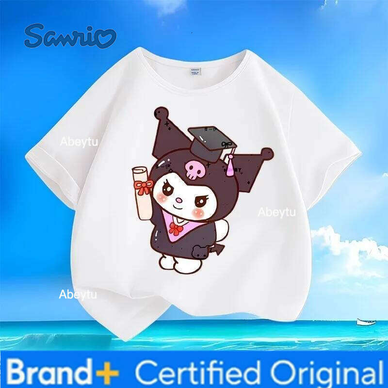 Sanrio Kuromi New Kids T-shirt Breathable Skin-friendly Anti-wrinkle Easy Care Loose Versatile Crew Neck Short Sleeve Tops H260120