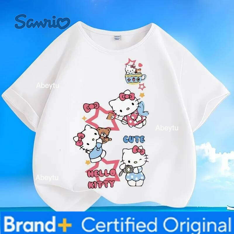 Sanrio Global Hot Sale Summer New Arrival Hello Kitty Print Kids T-shirt Crew Neck Versatile Skin-friendly Breathable Comfortable Tops H260120