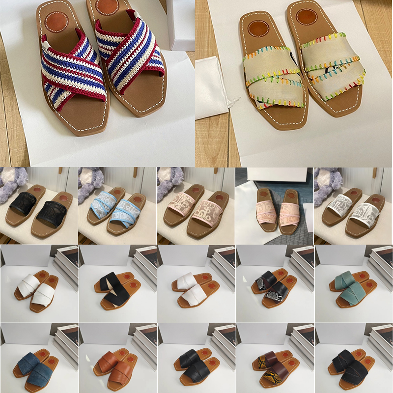Designer Slippers Sandals Woody Mule Flat Slides Designer Canvas Sandals Womens Letter Sandal Slipper Shoes Casual Thick Bottom Net Red Summer Flat 36-42