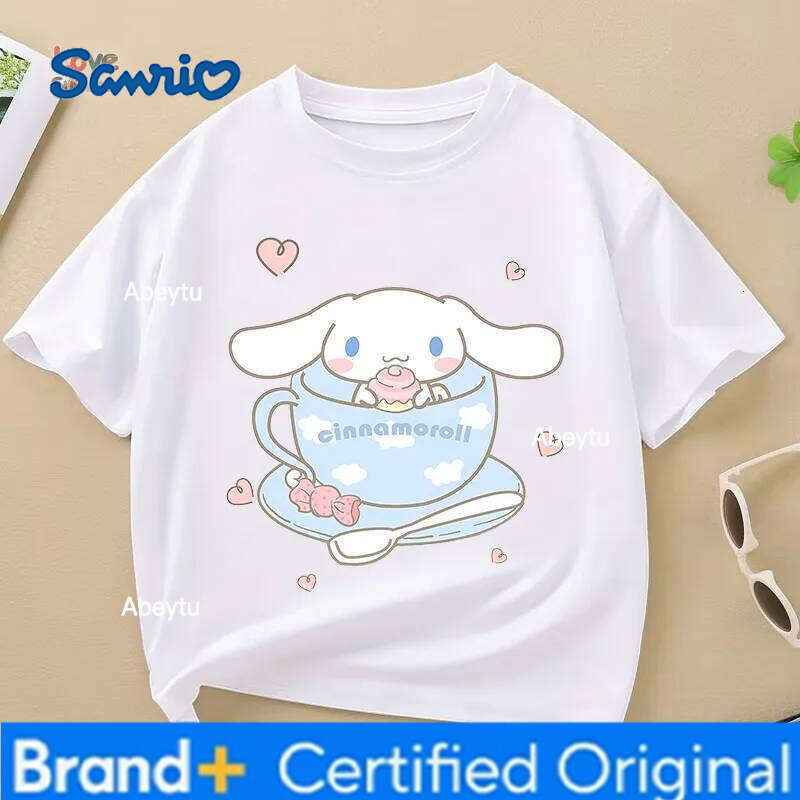 Sanrio Cinnamoroll Girl Cute Casual Short Sleeve 2026Summer Print T-Shirt Perfect Gift Children Aged 4-14 Trendy for Streetwear H260120