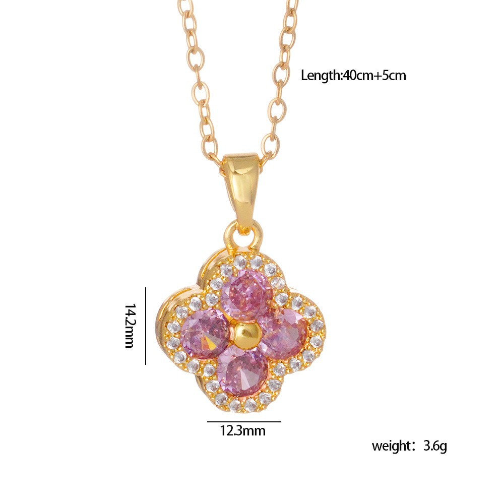 Cross-Border Hot Selling Full Zircon Lucky Colorful Diamond Four-Leaf Clover Titanium Steel Necklace for Women Ins Light Luxury Versatile Collarbone C - view 9
