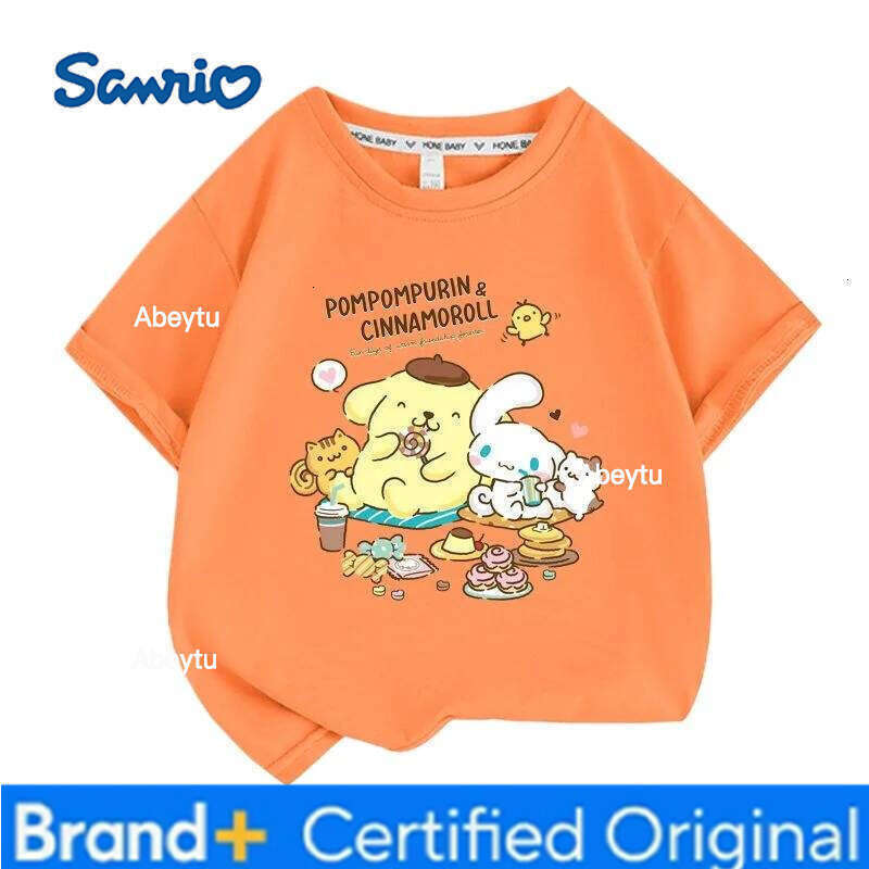 Sanrio Summer Baby Girls 100% Cotton Clothes Kid Children Boys Pompompurin Printed T-shirts Cartoon Short Sleeve Top Outfits H2601201