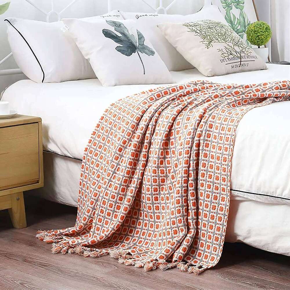Pink Gift Vintage Tassel Knitted Plaid Blankets Soft Sofa Cozy Throw Blanket Bed Bedspread Cover All Season Home Decor W260120