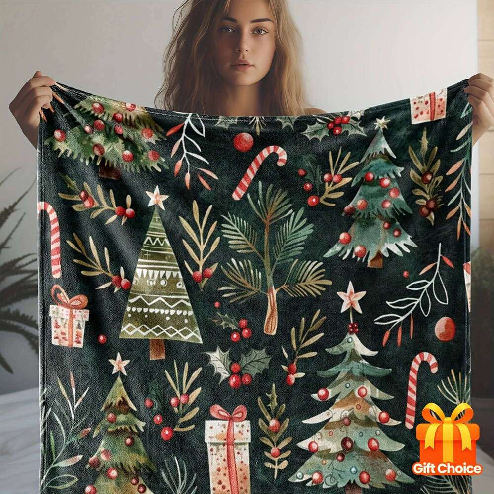 Vintage Christmas tree Pattern Flannel Soft Warm Afternoon Nap Suitable For Sofa Office Camping Travel Versatile Blanket W260120