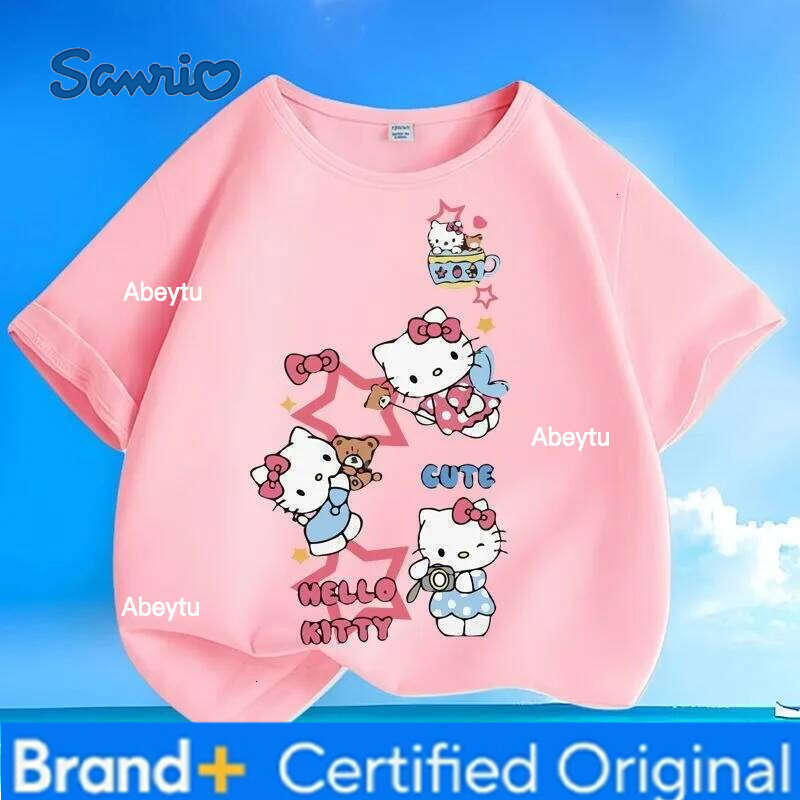 Sanrio Global Hot Sale Summer New Arrival Hello Kitty Print Kids T-shirt Crew Neck Versatile Skin-friendly Breathable Comfortable Tops H260120