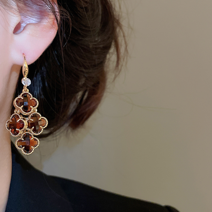 18k Real Gold Plated Silver Needle Crystal Flower Geometric Round Hoop French Retro Niche High-end Earrings for Women - view 3