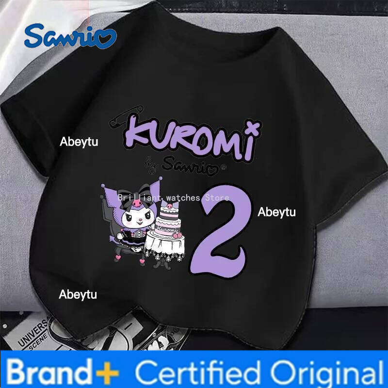 Sanrio Kuromi New for Children Kawaii Cartoon Figure Black White T-shirt Cute Cotton Short Sleeve Boy Girl Loose Clothing Gift H260120