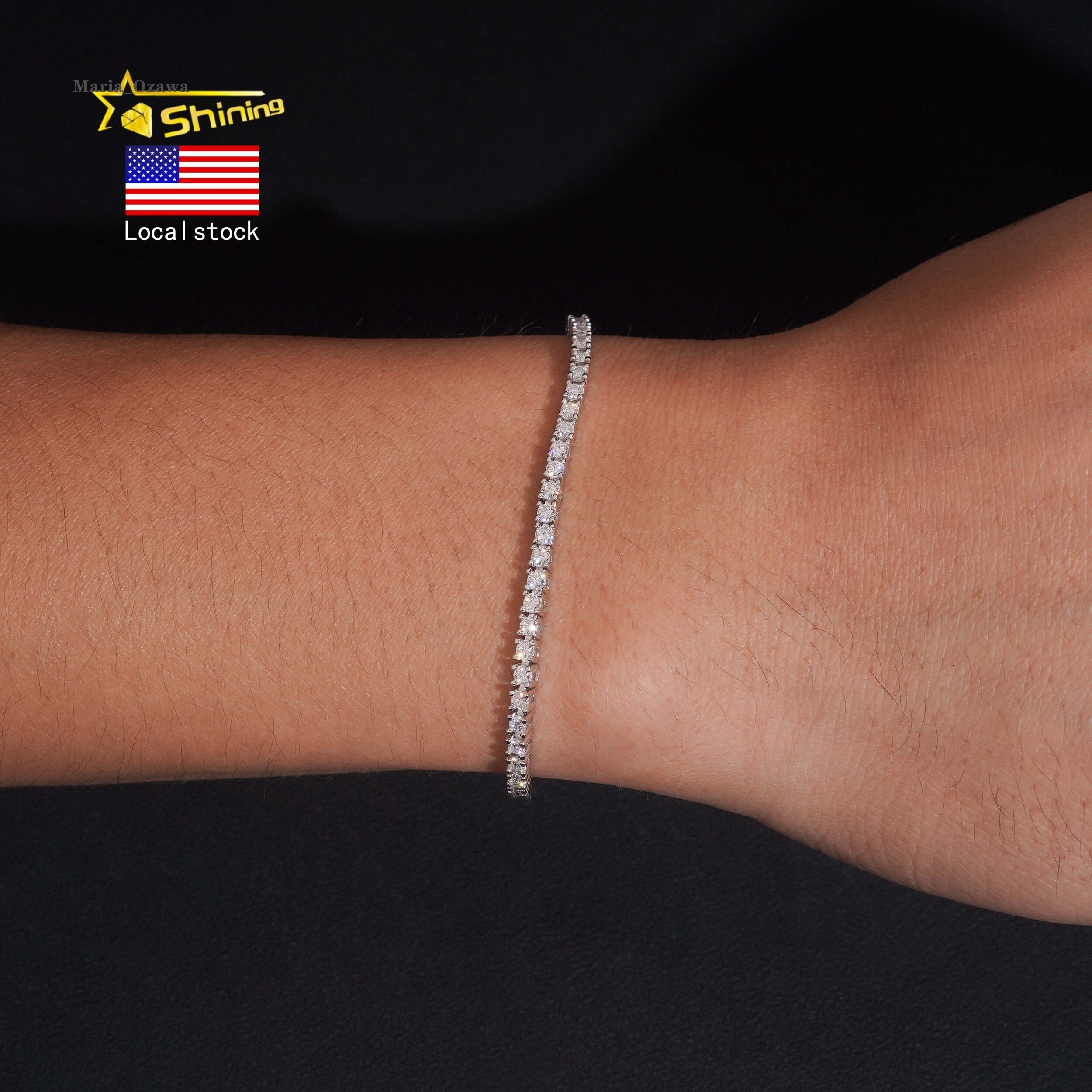 Local Stock Fast Shipping High Quality 925 Silver 2mm VVS Moissanite Diamond Tennis Chain Bracelet