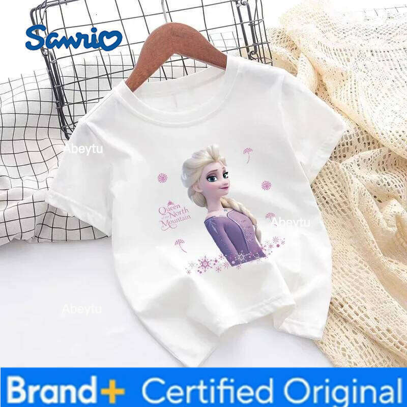 Sanrio Disney Short-sleeved Cotton 2025 New Summer Clothes Girls T-shirt Fashionable Pure White Top Children's Clothing H260120