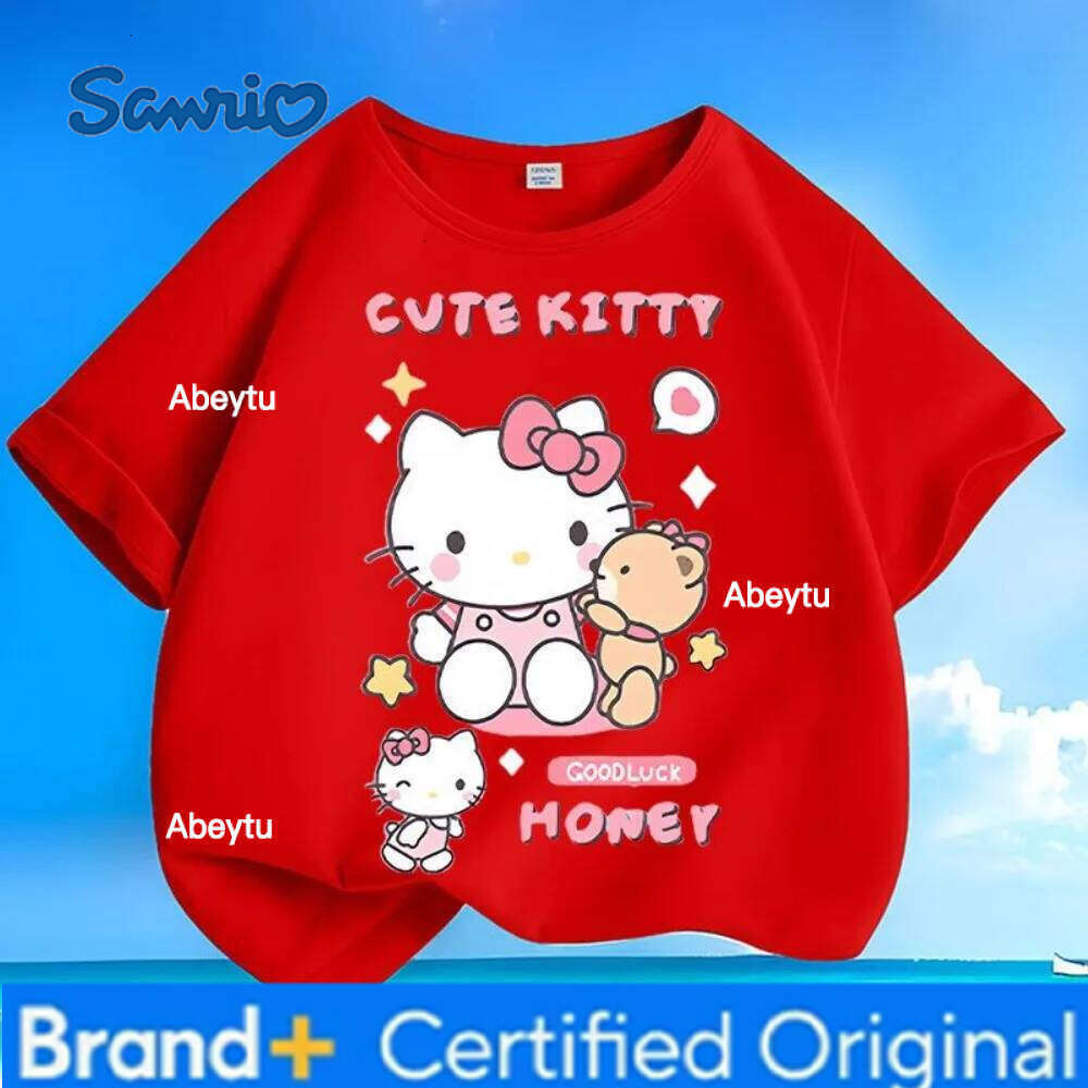 Sanrio Hello Kitty Cute Printed T-shirt, Durable and Colorfast, Machine Washable Without Losing Shape Worry-free Choice for Moms. H260120