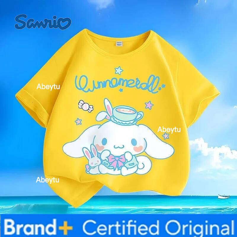 Sanrio Popular Summer Cute Cinnamoroll Kids T-shirt New Loose Breathable Sweat-wicking Skin-friendly Tops for Boys Girls H260120