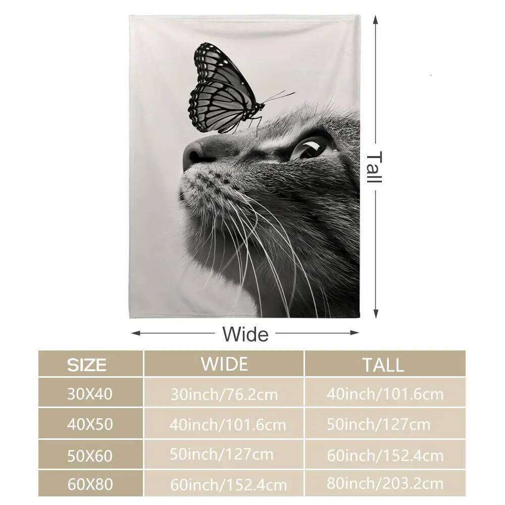 Black And White Cats Butterfly Flannel Fluffy Soft Blanket Warm Skin-Friendly Throw For Sofa Bed Office Nap Winter W260120