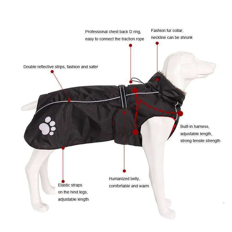 Famous brand Waterproof Large Jacket Winter Clothes Pets Fleece Clothing Warm Windproof Coat For Big Dogs Black Red Dog supplies pupakaIK