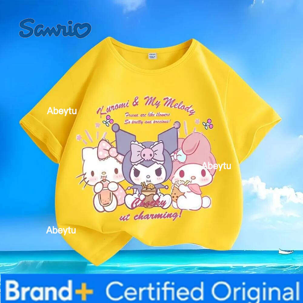 Sanrio Trendy Kids Style & Hello Kitty Cute Anime Print Unisex Streetwear Knit Short-Sleeve T-Shirt Lightweight and Comfortable H260120