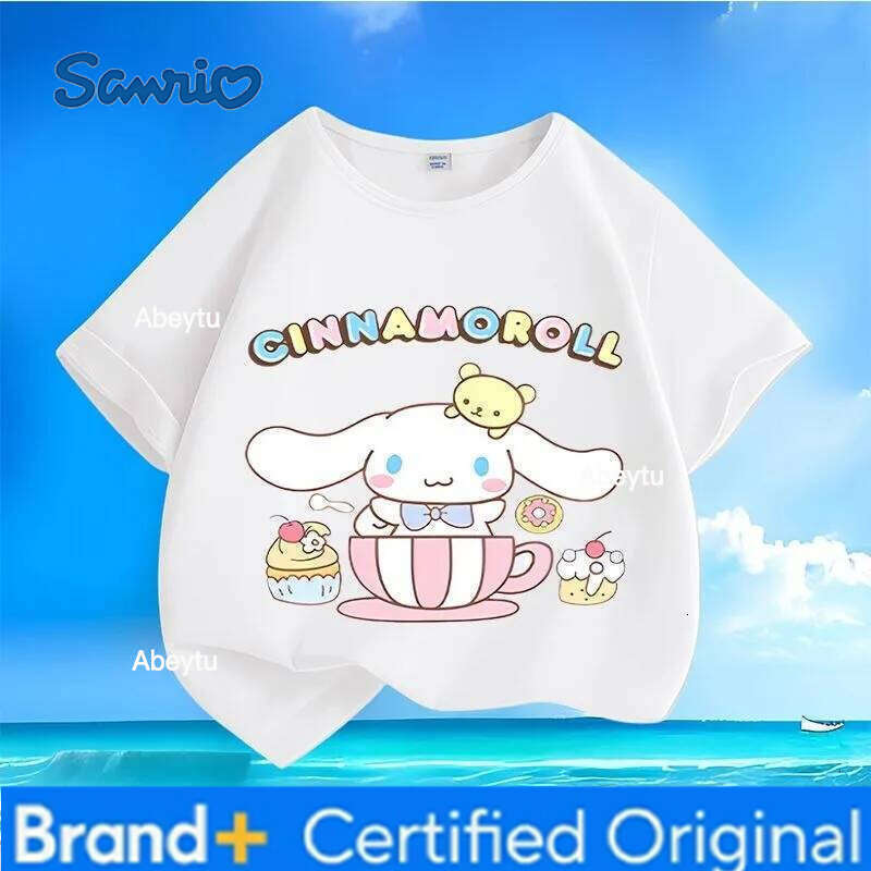 Sanrio New Summer Cinnamoroll Kids T Shirts Cartoon Print | Crew Neck Loose Trendy Short - Sleeve Tops for Boys & Girls H260120