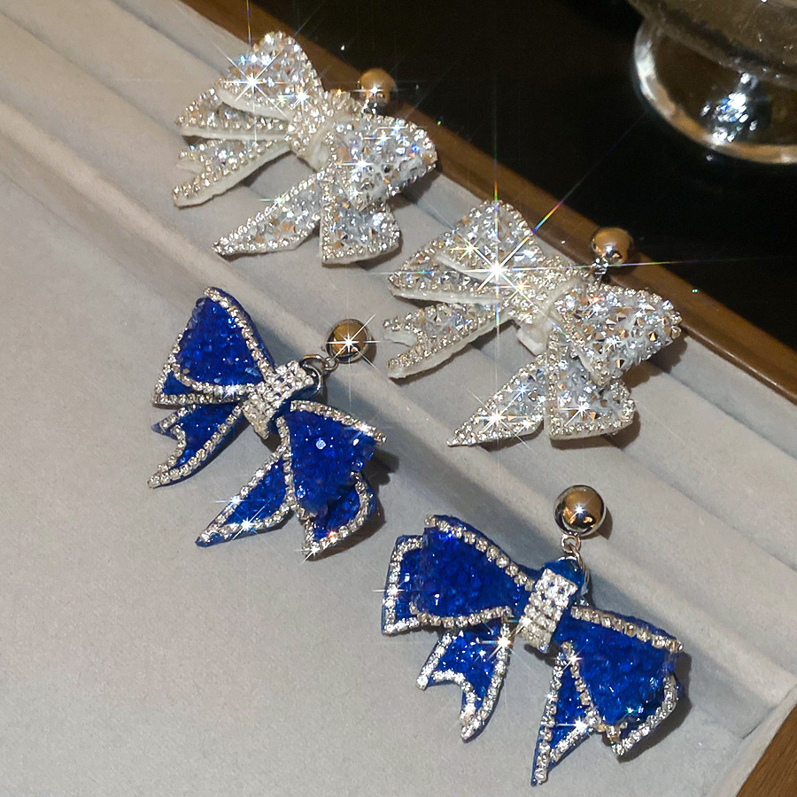 Silver Needle Inlaid Diamond Bowknot for Women, Unique Design, Elegant and Versatile Stud Earrings, High-end Luxury Earrings Wholesale - view 8
