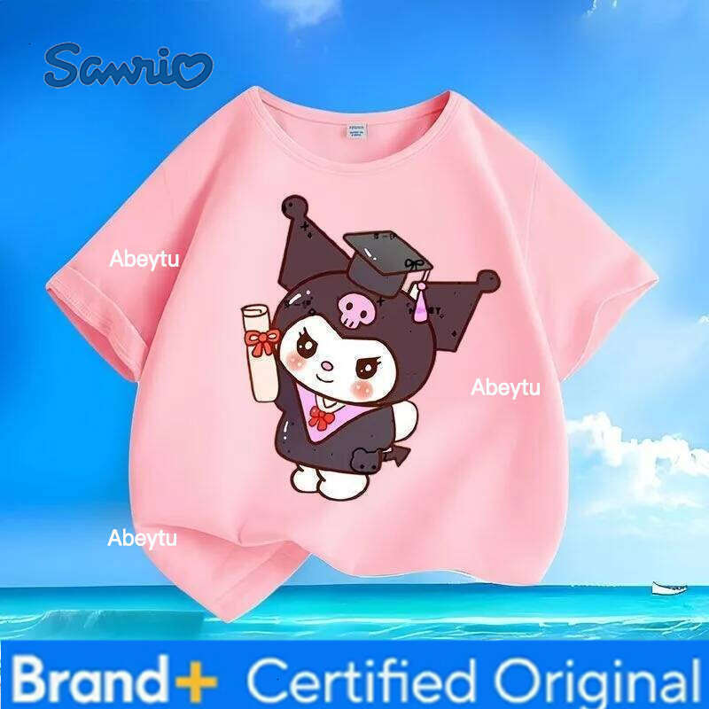 Sanrio Kuromi New Kids T-shirt Breathable Skin-friendly Anti-wrinkle Easy Care Loose Versatile Crew Neck Short Sleeve Tops H260120