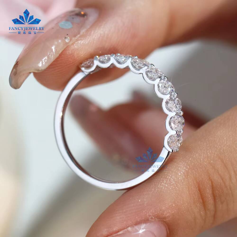 Half Eternity Rings 3x5mm Oval 10k 14k Solid Gold with DEF VVS1 HPHT CVD Lab Grown Diamonds Eternity Band Ring