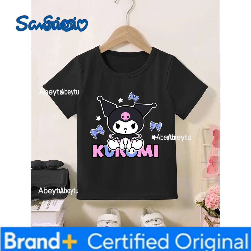 Sanrio Summer Baby Girls Clothes Kid Kuromi Printed T-shirts Children Cartoon Solid Cotton Short Sleeve Top Outfits H260120