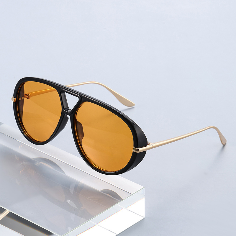 New Pilot Metal Large Frame Glasses Trendy Retro Simple Cross-Border UV Protection Toad Style Double Bridge Sunglasses