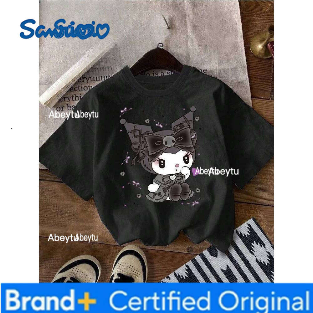 Sanrio MINISO Kuromi T-Shirt for Women Cute Heart Print Crew Neck Casual Top Everyday Wear Relaxed Style Short Sleeve Character Costume H260120