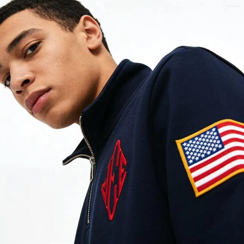 Men's Hoodies Sell Epstein Embroidered Sweatshirt Stand Collar Quarter Zip Pullover Oversize Mens In Stock 24 Hour Hip-hop Rock Casual Clothing