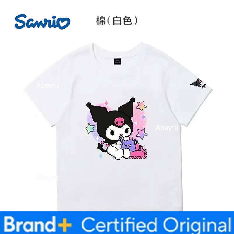 Sanrio Miniso Children's Clothing Kawaii Anime Kuromi Kids T-Shirt Summer Cotton Loose Boys and Girls Short-Sleeved Tops H260120