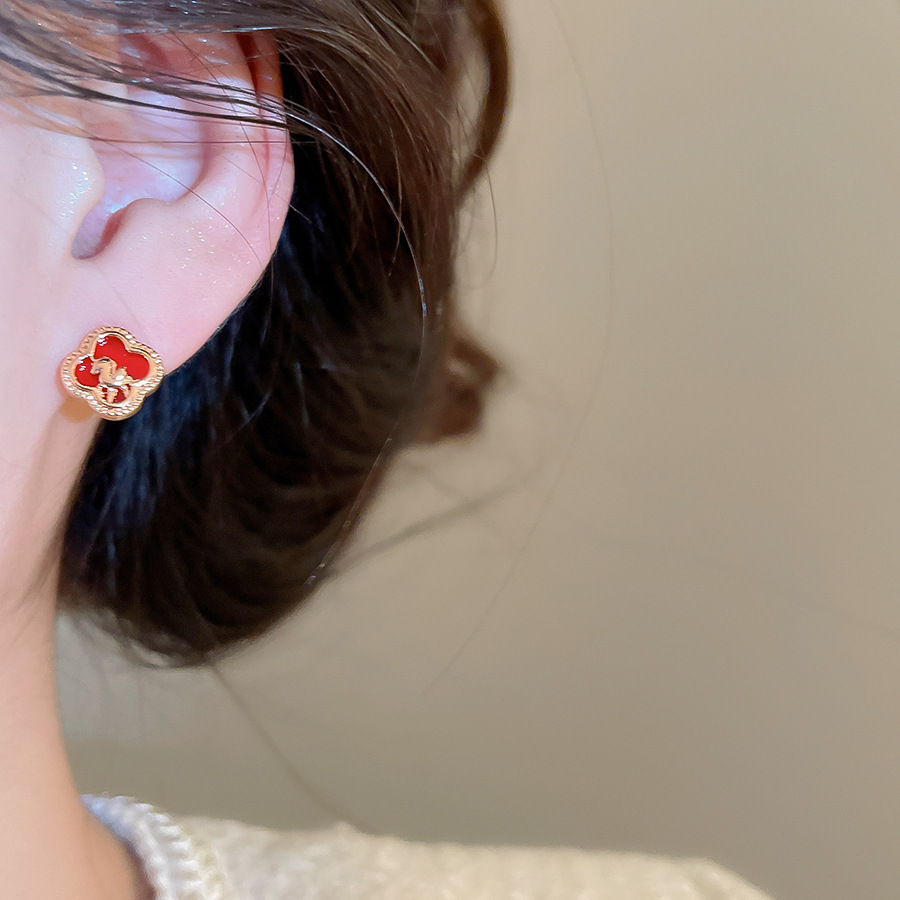 Chinese Style Red Gourd for Women, Autumn and Winter Exquisite Small Micro Inlaid Zircon Earrings, Elegant Versatile New Earrings - view 4