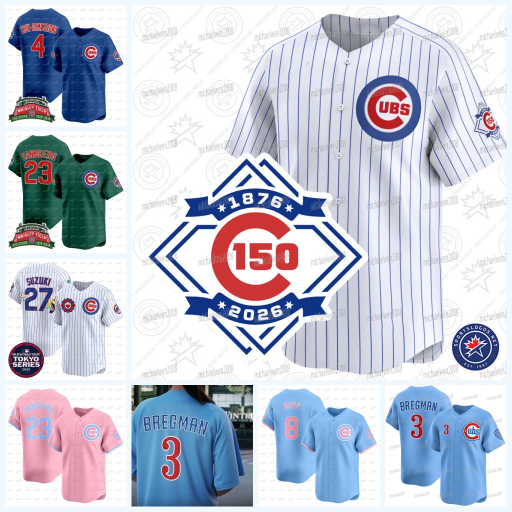 3 Alex Bregman Cubs 2026 150th Anniversary Baseball Jersey Pete Crow-Armstrong Imanag Dansby Swanson Seiya Suzuki Workman Hoerner Christopher Morel Custom Women