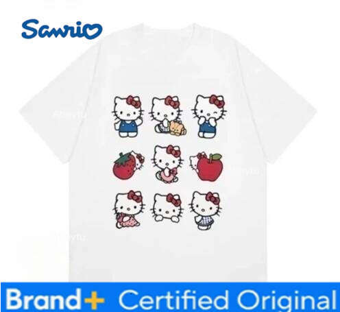 Sanrio Miniso 2026 Hello Kitty Printed Loose and Casual Cute Fashionable Round-neck Short-sleeve Versatile Top Women Girls T-shirt H2601201