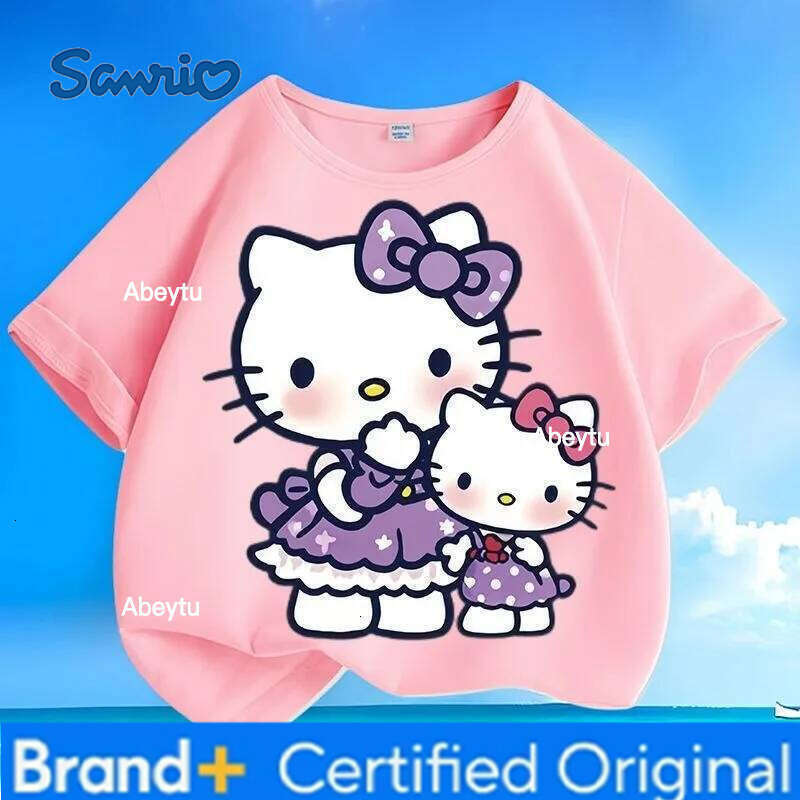 Sanrio Best-Selling HelloKitty Kids Tees Summer New Crew Neck Loose Casual Short Sleeve Tops for Boys Girls H260120