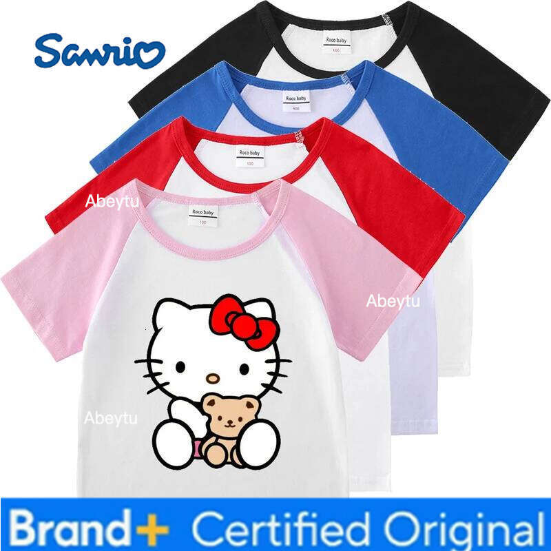 Sanrio Cartoon Cute Hello Kitty Baby Girl Summer T Shirts Tops Crewneck Toddler Costume Children Clothing Short Sleeve Kids Tees 1-8Y H260120