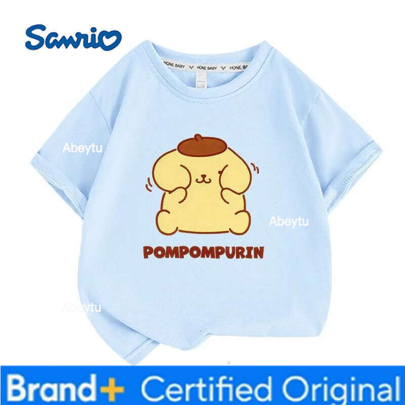 Sanrio Summer Baby Girls 100% Cotton Clothes Kid Children Boys Pompompurin Printed T-shirts Cartoon Short Sleeve Top Outfits H260120
