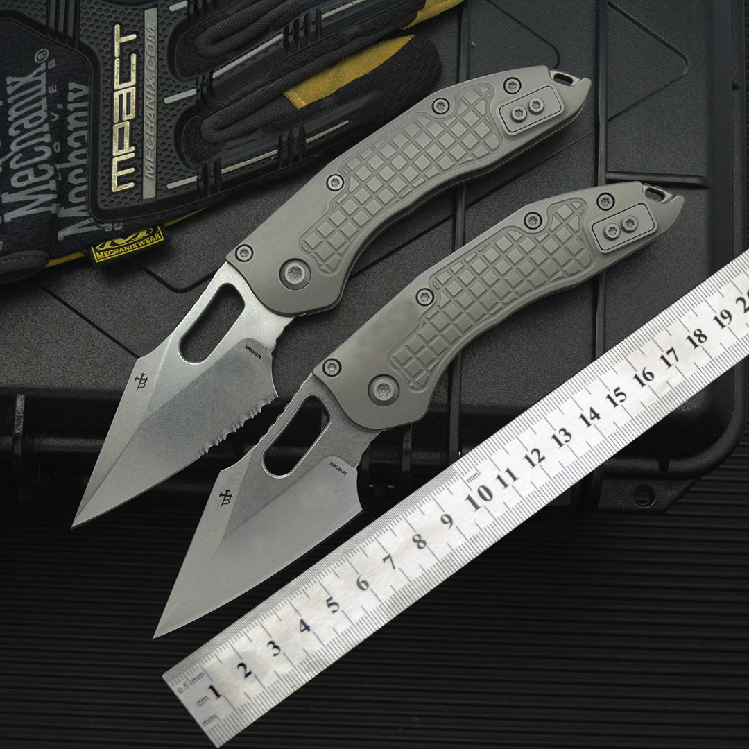 2Models Stitch-Ramloc Folding Knife 3.54" M390MK Stonewashed Blade, TC4 Handles