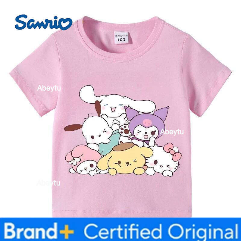 Sanrio Teen Cotton Kids Street Cartoon Playful Printed Outdoor Comfortable Casual crew neck T-shirt Boys Girls Tops H260120