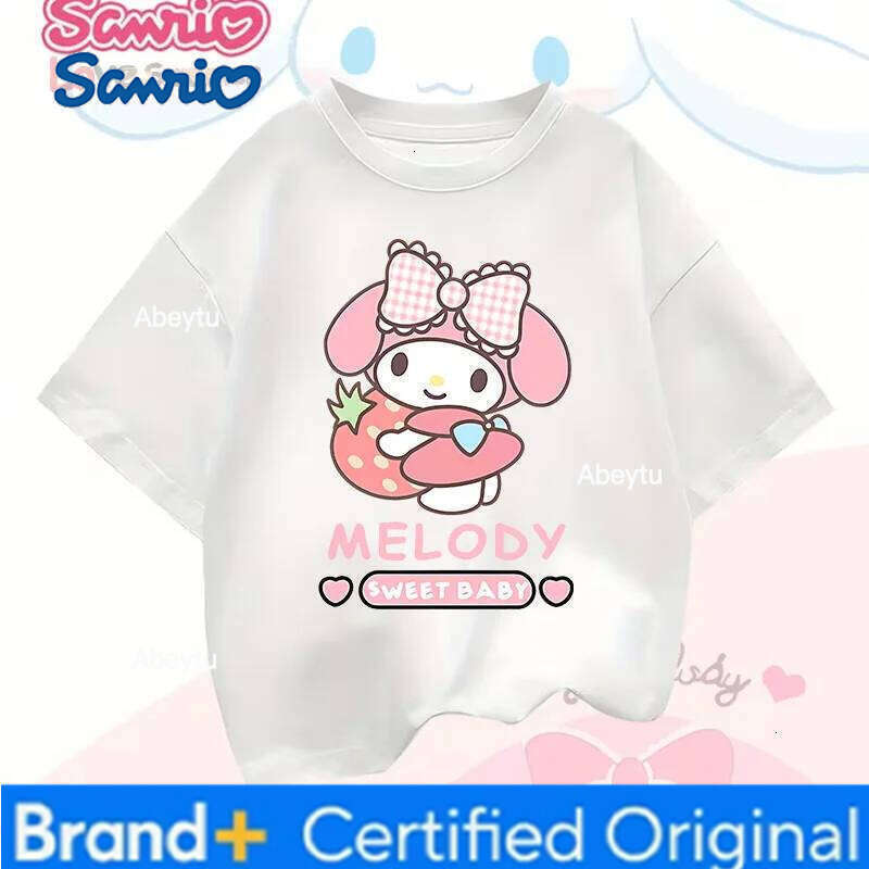 Sanrio Kuromi Cute Cartoon T-shirt Fashionable Girls Stylish My Melody Tops Cinnamoroll Comfort Casual Style Spring/Summer Crew Neck H260120