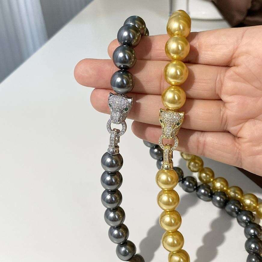 Women's Necklace Leopard Head Gold Pearl Dual-Use Temperament Clavicle Sweater Chain Autumn Winter Layering Gift Jewelry