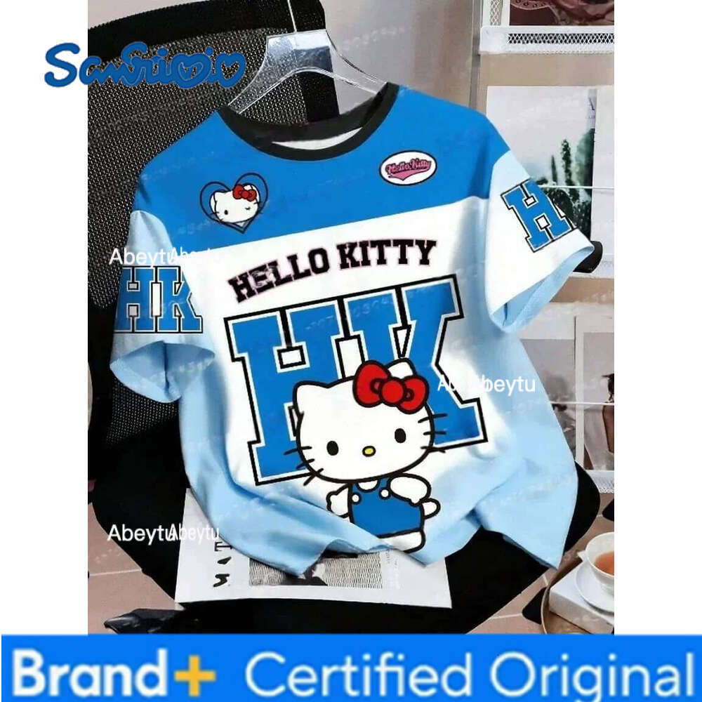 Sanrio New Style Hello Kitty Purple and White Baseball Oversized T-shirt for Women Children Casual Quick-dry V-neck Short-sleeved Shirt H260120