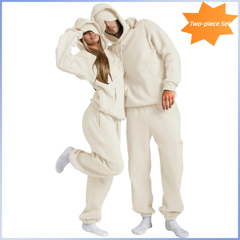 Men's Tracksuits Fashion And Women's Travel Hooded Sweatshirt With Eye Mask Solid Color Long Sleeved Loose Hoodie Pants Sports Suit