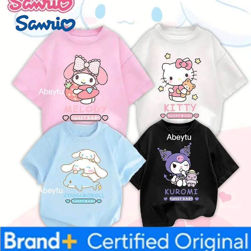 Sanrio Kuromi Cute Cartoon T-shirt Fashionable Girls Stylish My Melody Tops Cinnamoroll Comfort Casual Style Spring/Summer Crew Neck H260120