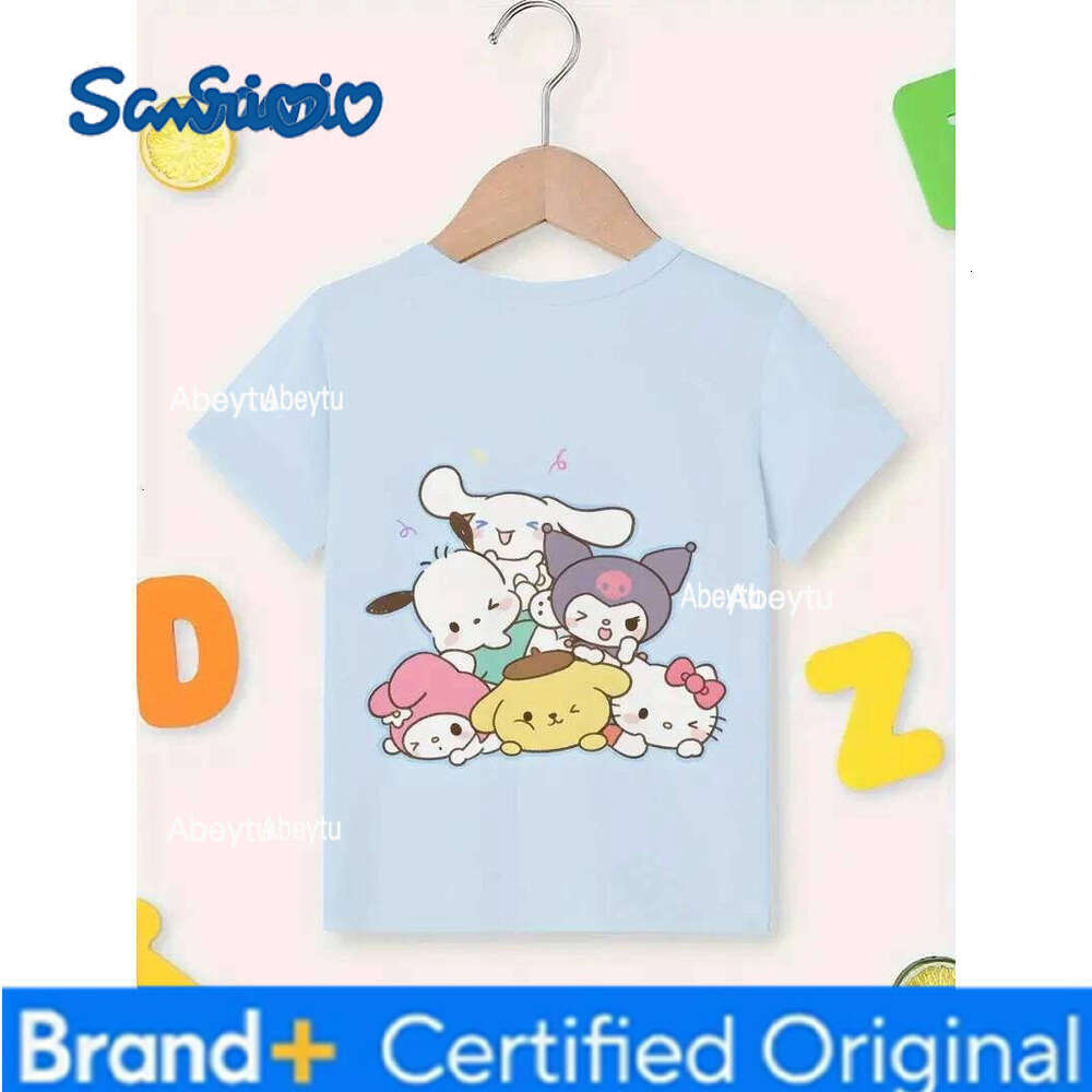 Sanrio Summer Cartoon Anime Fun Cute Printed Girl's Short sleeved Daily Street Leisure Comfortable Kids T-shirt H260120