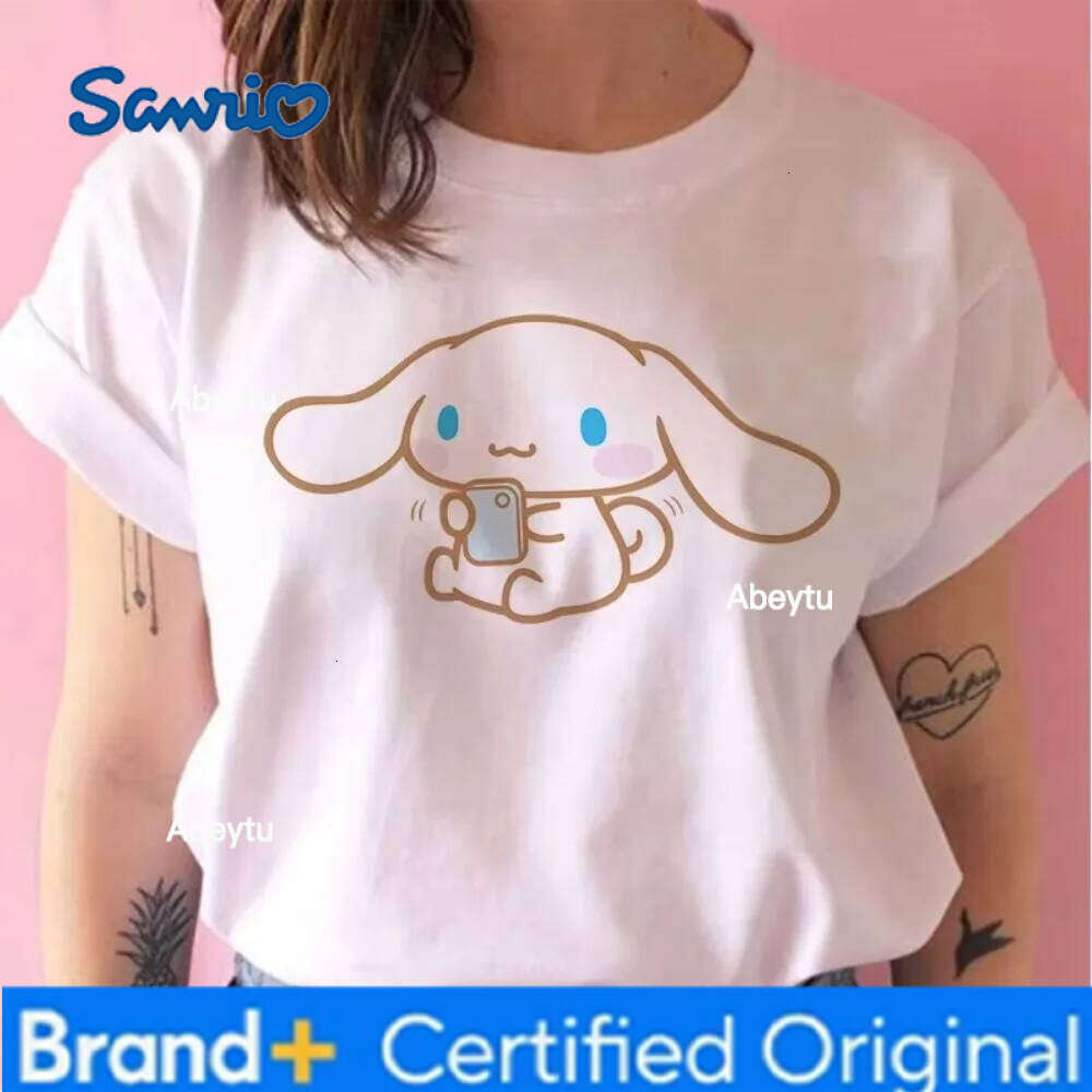 Sanrio MINISO Cinnamoroll Women's T-Shirt Cute Cartoon Print Short Sleeve Top Shirts for Women Cotton Soft Breathable and Skin-friendly H2601201