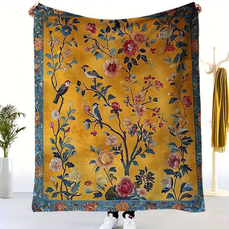 Creative Flower Tree Bird Pattern Flannel Velvet Comfortable Warm and Soft Plush Blanket Office Napping W260120