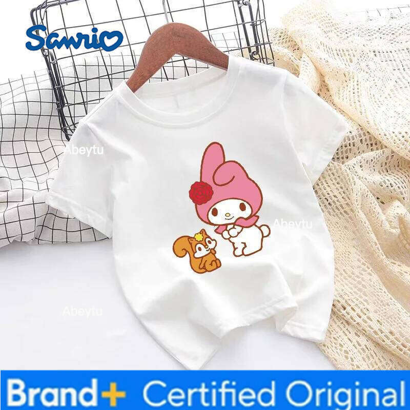 Sanrio Summer Children Sweet Kunomi Printed Top Kids Clothes Baby Girls Cute Short Sleeve Crewneck T-shirt Kid Wear H260120